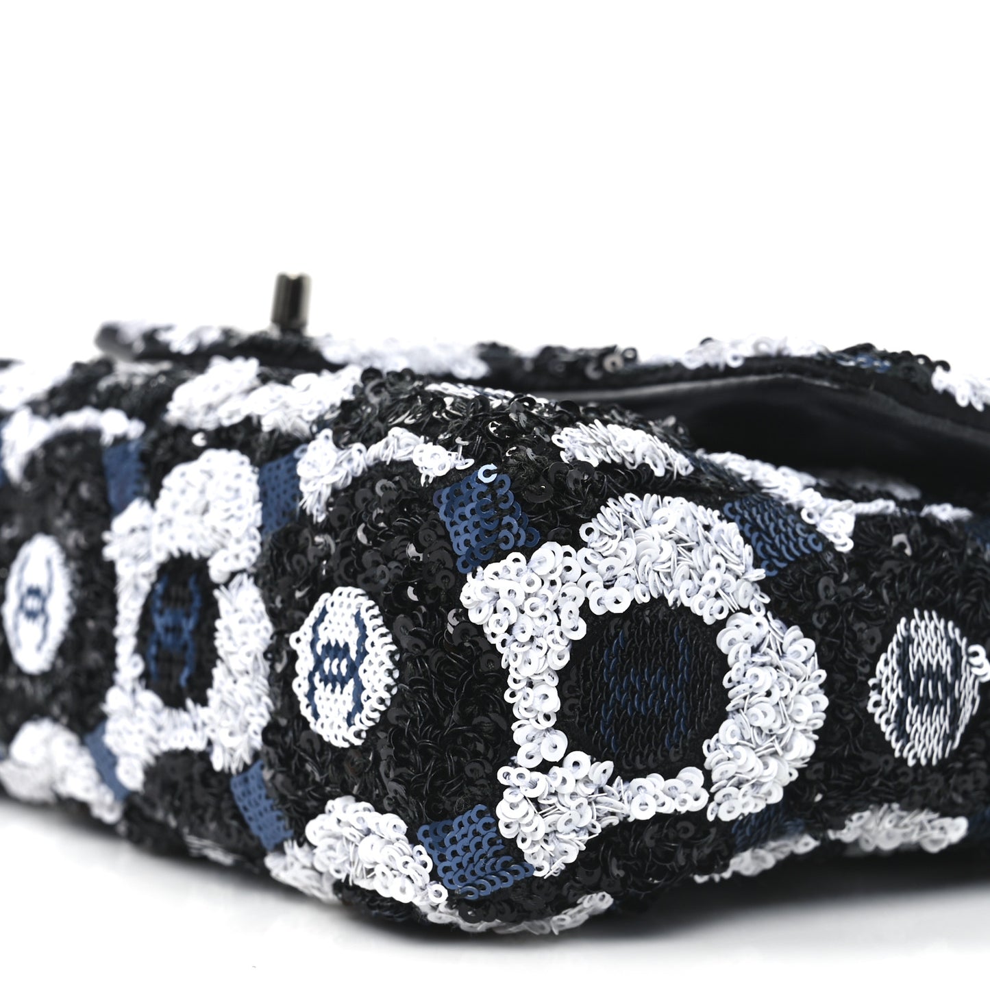 Satin Sequin Embellished Flower Mini Rectangular Flap Black White Blue