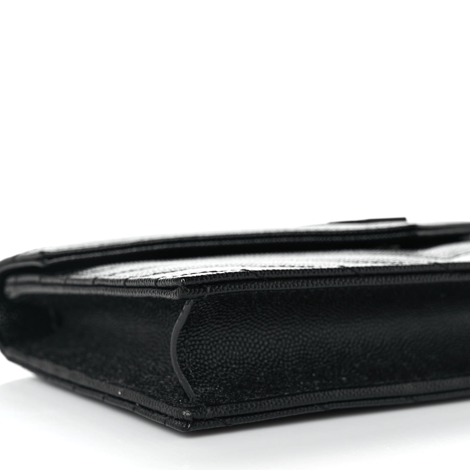 Saint Laurent Grain De Poudre Matelasse Chevron Monogram Monochrome Envelope Chain Wallet Black 7 of 9