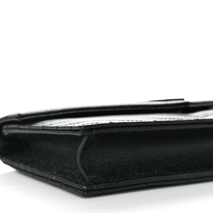 Saint Laurent Grain De Poudre Matelasse Chevron Monogram Monochrome Envelope Chain Wallet Black 7 of 9