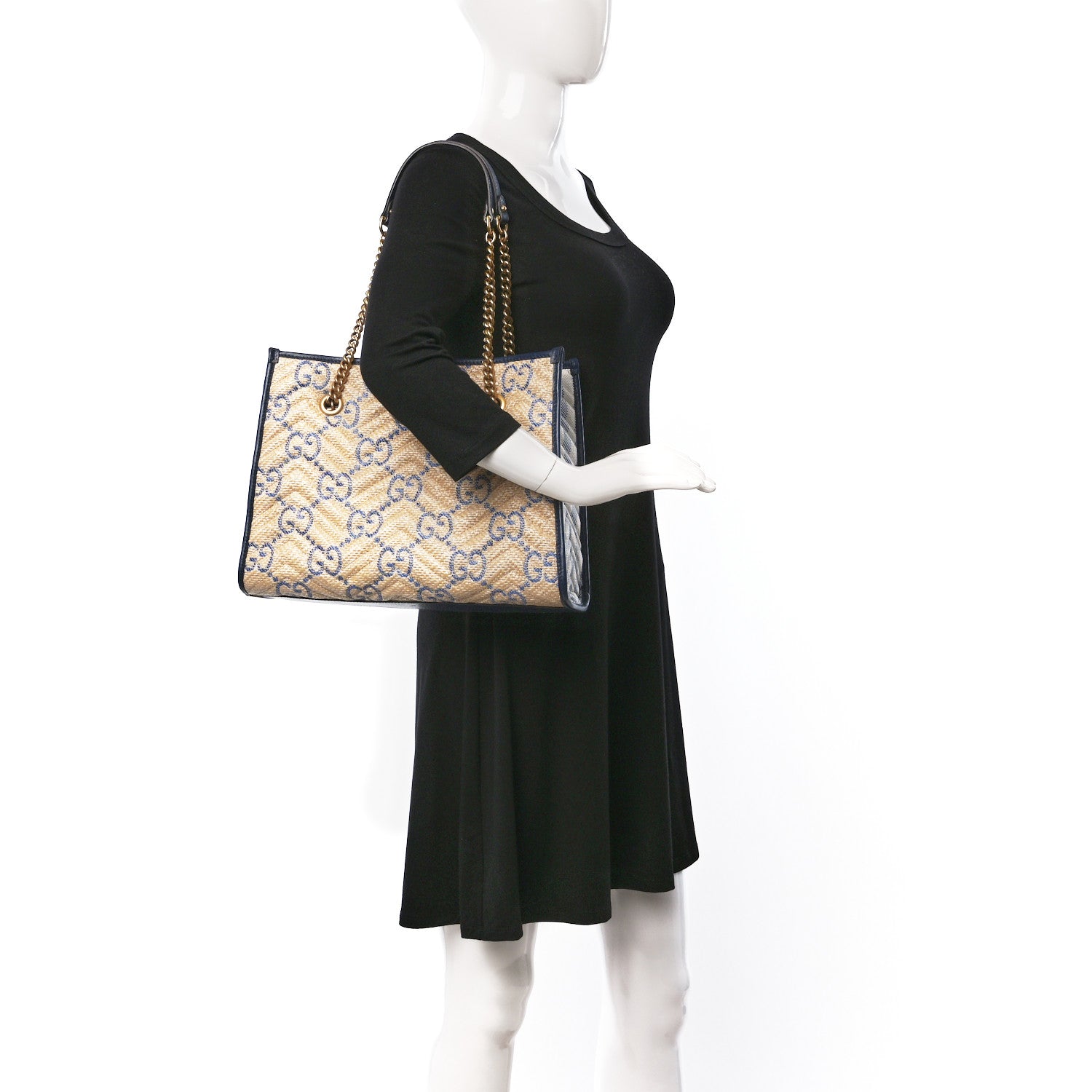 Gucci Raffia GG Monogram Matelasse Medium GG Marmont Shoulder Tote Natural Royale Off White 2 of 11