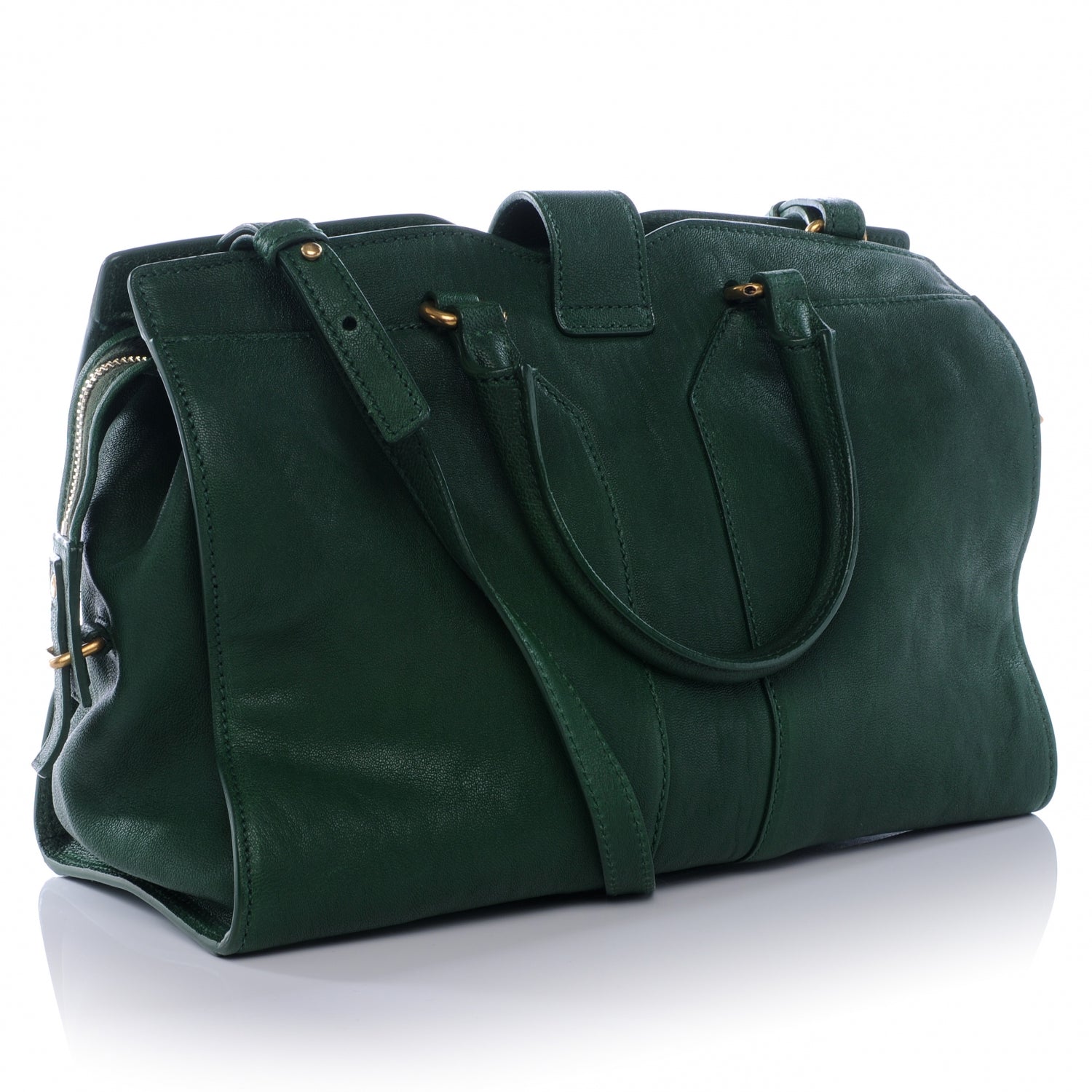 Saint Laurent Leather Mini Cabas Chyc Green 3 of 7