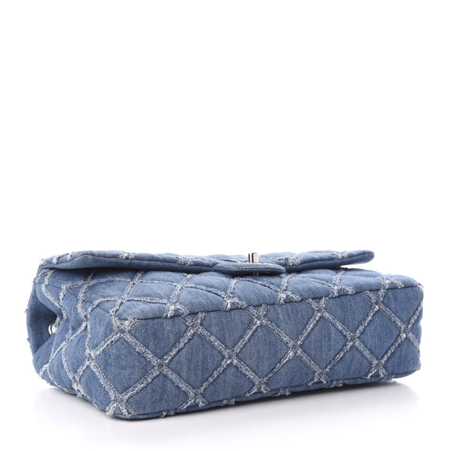 Frayed Denim Quilted Large Blue Chip Flap Blue