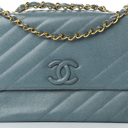 Chanel Caviar Diagonal Quilted Jumbo Single Flap Blue 9 of 18