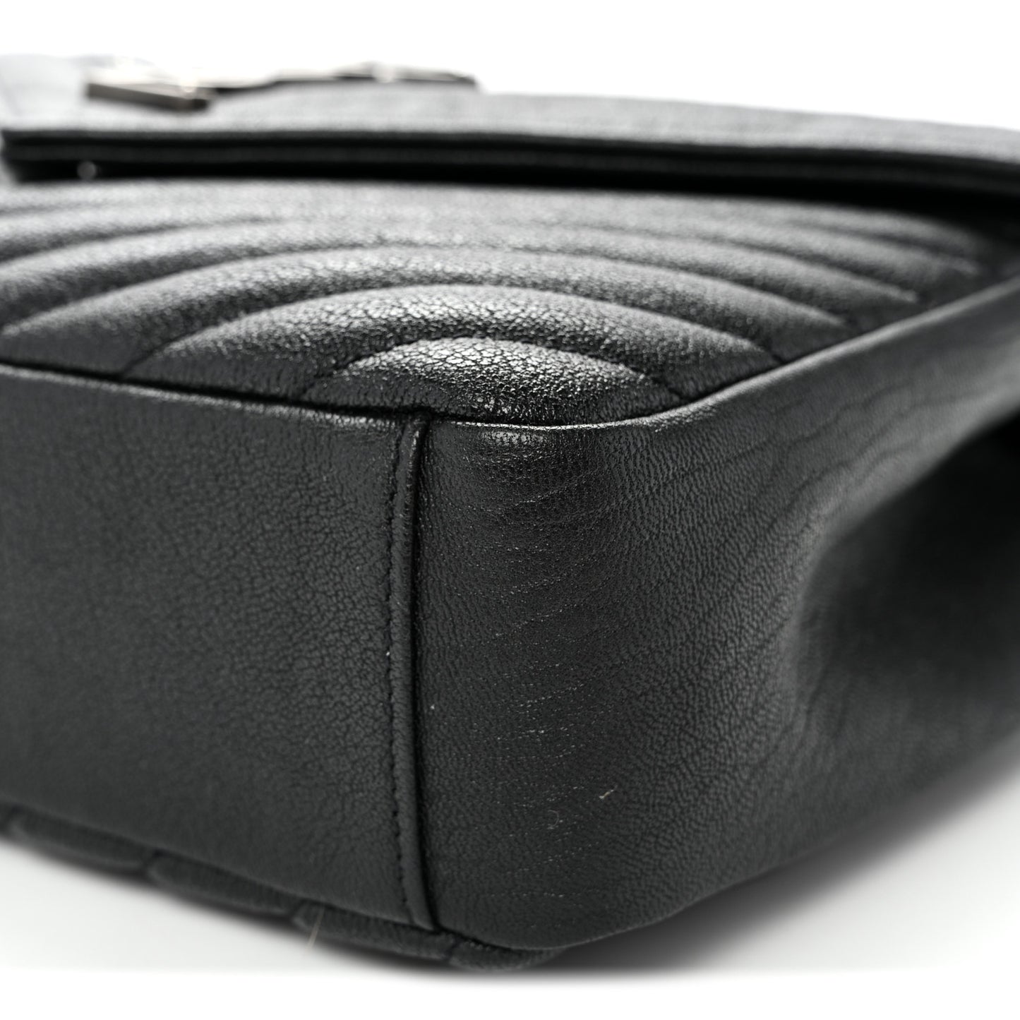 Sheepskin Matelasse Chevron Monogram Medium College Bag Black