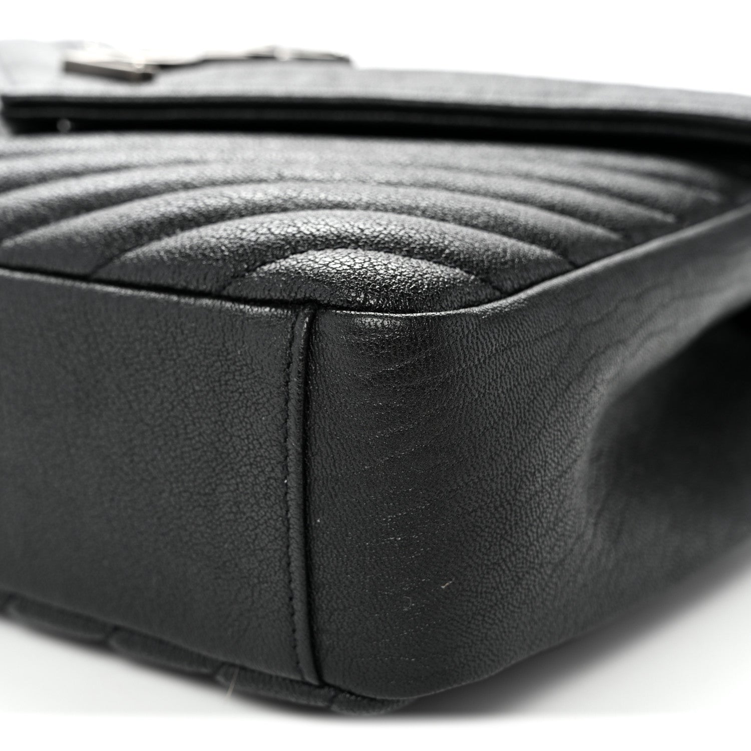 Saint Laurent Sheepskin Matelasse Chevron Monogram Medium College Bag Black 10 of 11