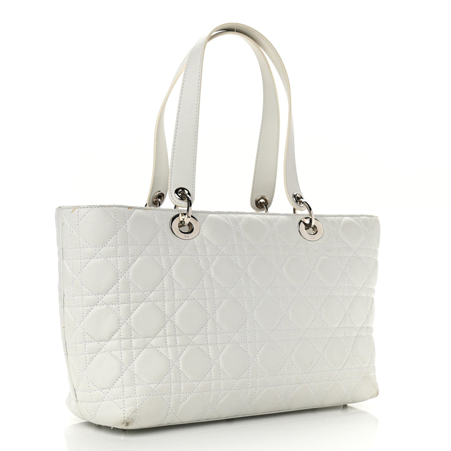 Lambskin Cannage Large Lady Dior Shopper Tote White
