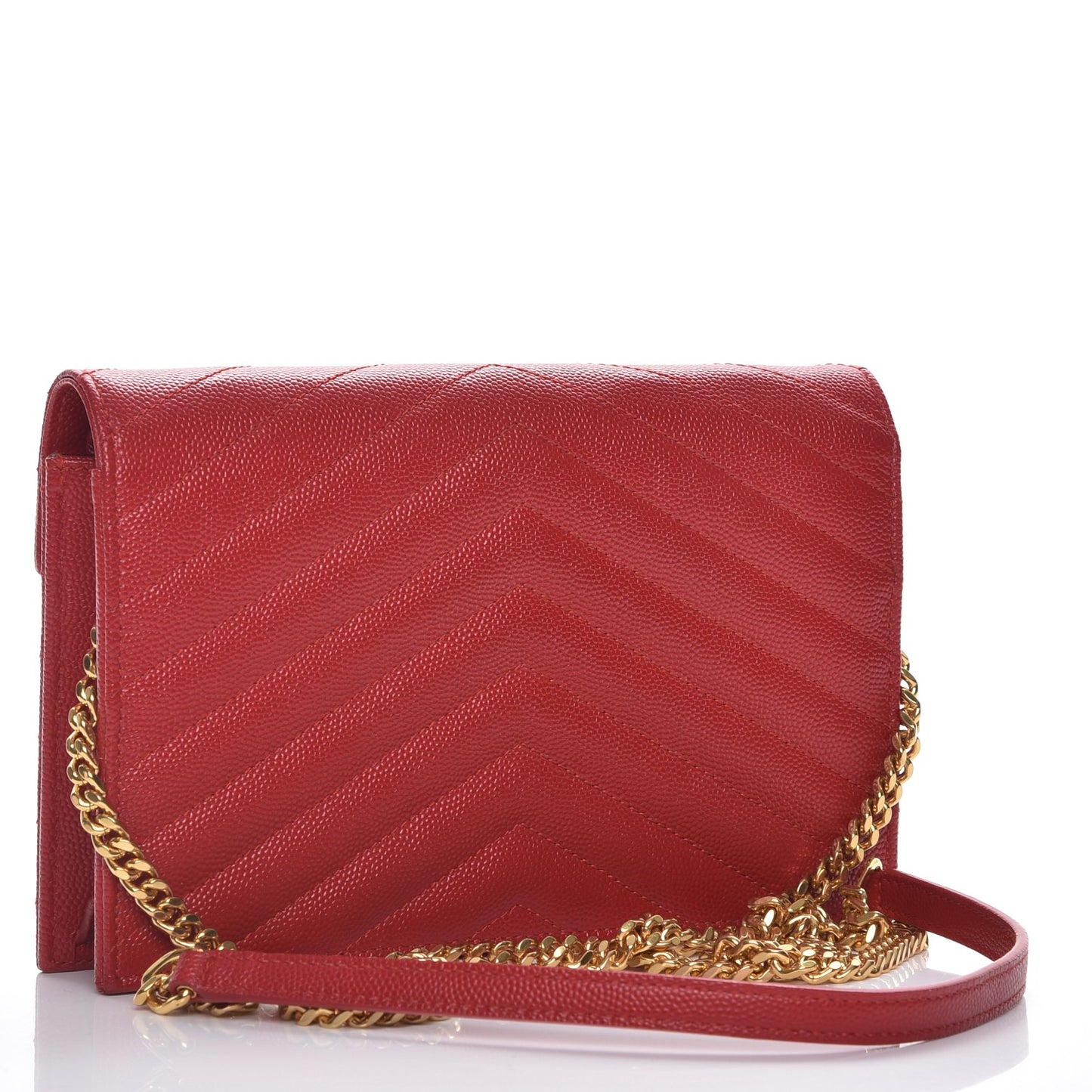 Grain De Poudre Matelasse Chevron Monogram Envelope Chain Wallet New Red