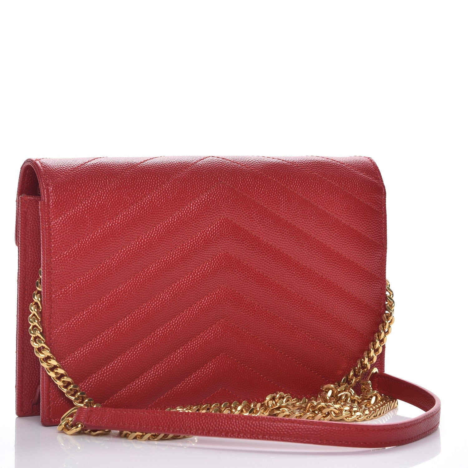 Saint Laurent Grain De Poudre Matelasse Chevron Monogram Envelope Chain Wallet New Red 3 of 9