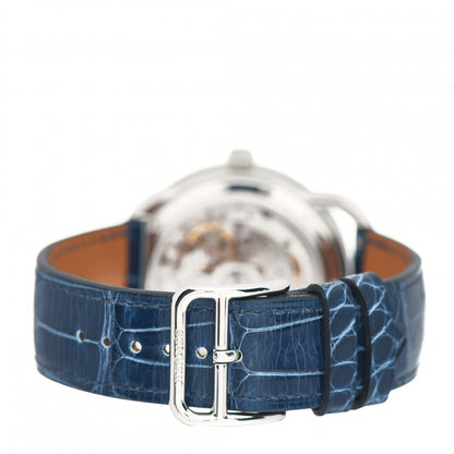 Hermes Stainless Steel Alligator Mother of Pearl 38mm Arceau Petite Lune Automatic Watch Bleu Saphir 3 of 5