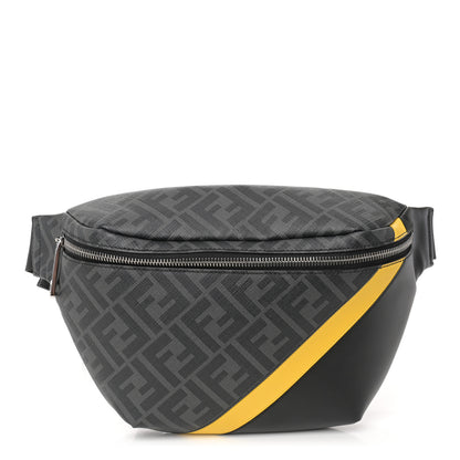 Fendi Glazed Fabric Vitello Liberty Century Logo FF 1974 Diagonal Belt Bag Black Sunflower 1 of 10