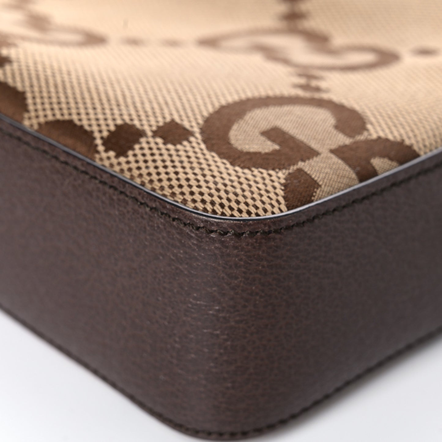 Monogram Jumbo GG Textured Dollar Calfskin Web Messenger Shoulder Bag Camel Ebony New Acero