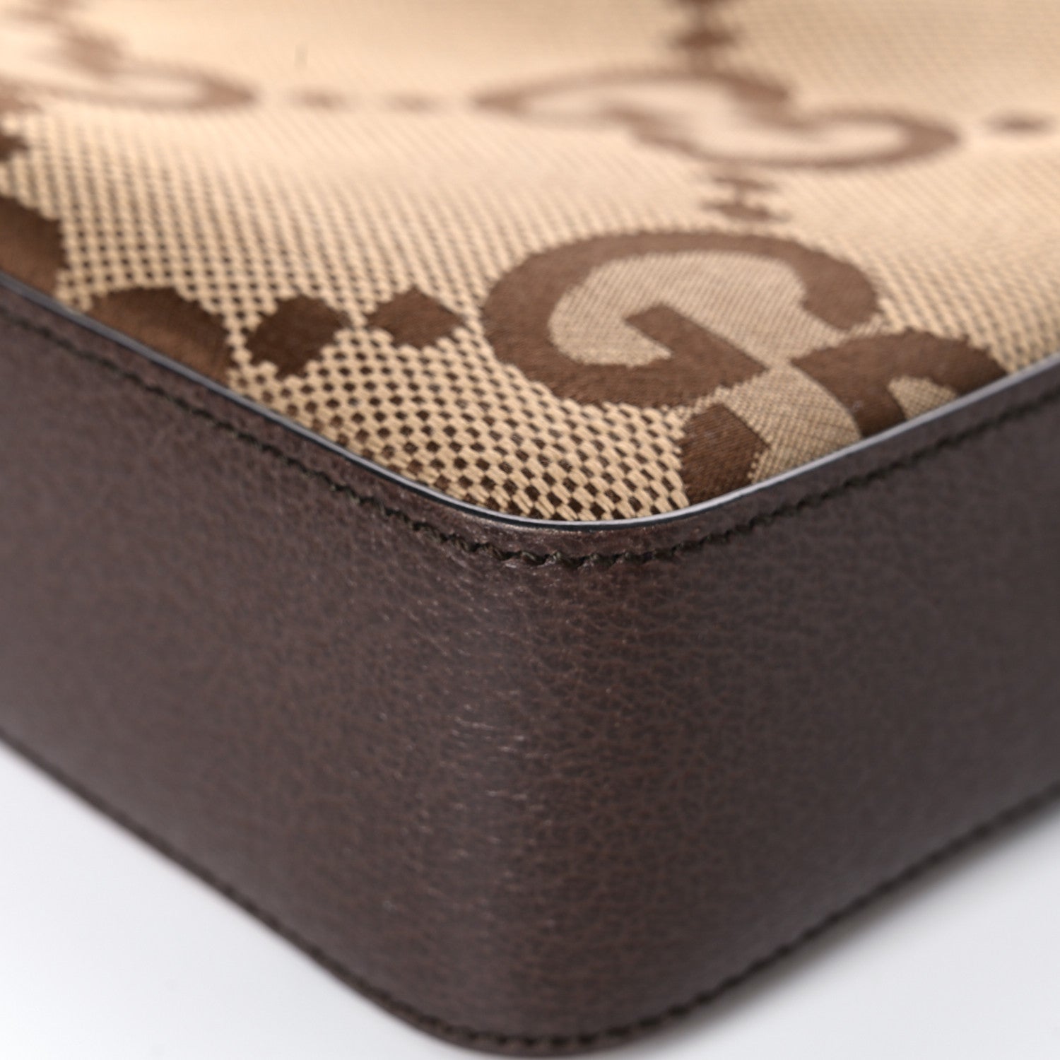 Gucci Monogram Jumbo GG Textured Dollar Calfskin Web Messenger Shoulder Bag Camel Ebony New Acero 12 of 16