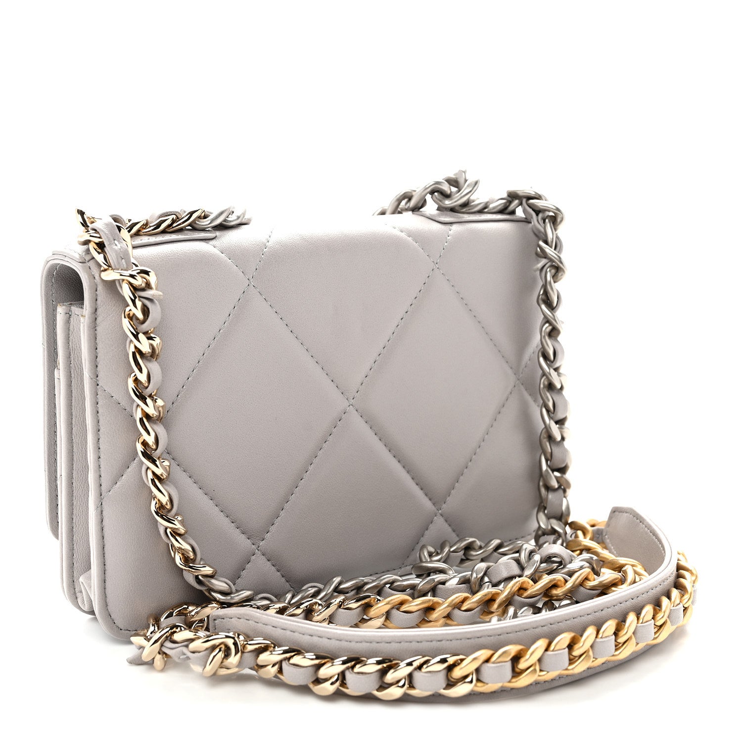 Chanel Lambskin Quilted Chanel 19 Wallet On Chain WOC Grey 3 of 11