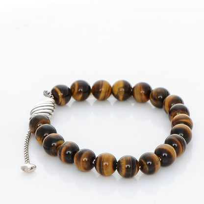 David Yurman Sterling Silver Tiger's Eye 8mm Spiritual Beads Adjustable Bracelet 3 of 4