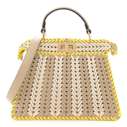 Fendi Vitello King Shiny Nappa Intreccio Small Peekaboo I SEE U Satchel Beige Amido Camel Pomelo 1 of 9