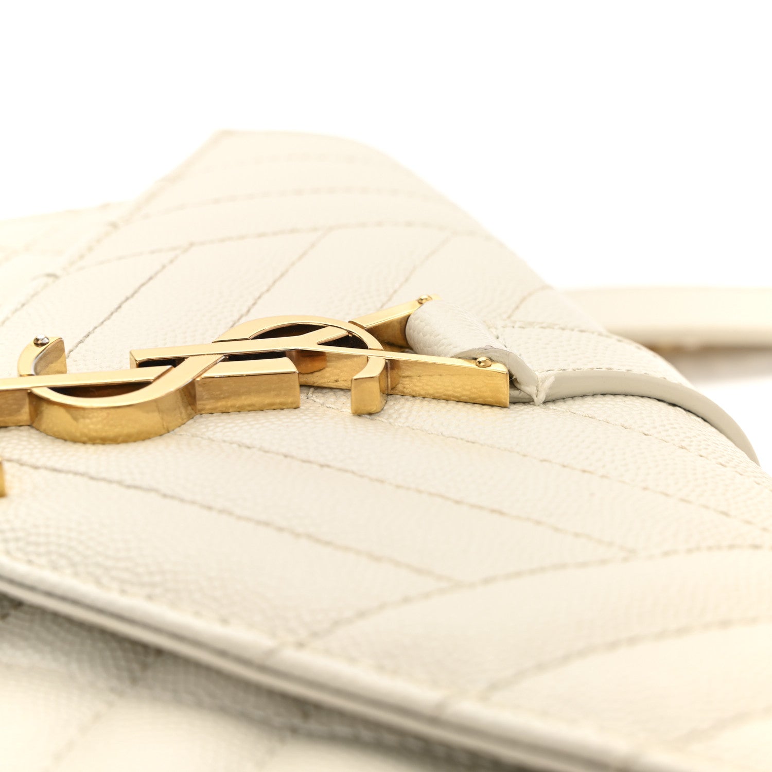Saint Laurent Grain De Poudre Textured Mixed Matelasse Triquilt Small Monogram Satchel Crema Soft 11 of 11