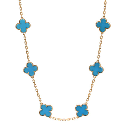 Van Cleef & Arpels 18K Yellow Gold Blue Agate 10 Motifs Vintage Alhambra Necklace 1 of 6