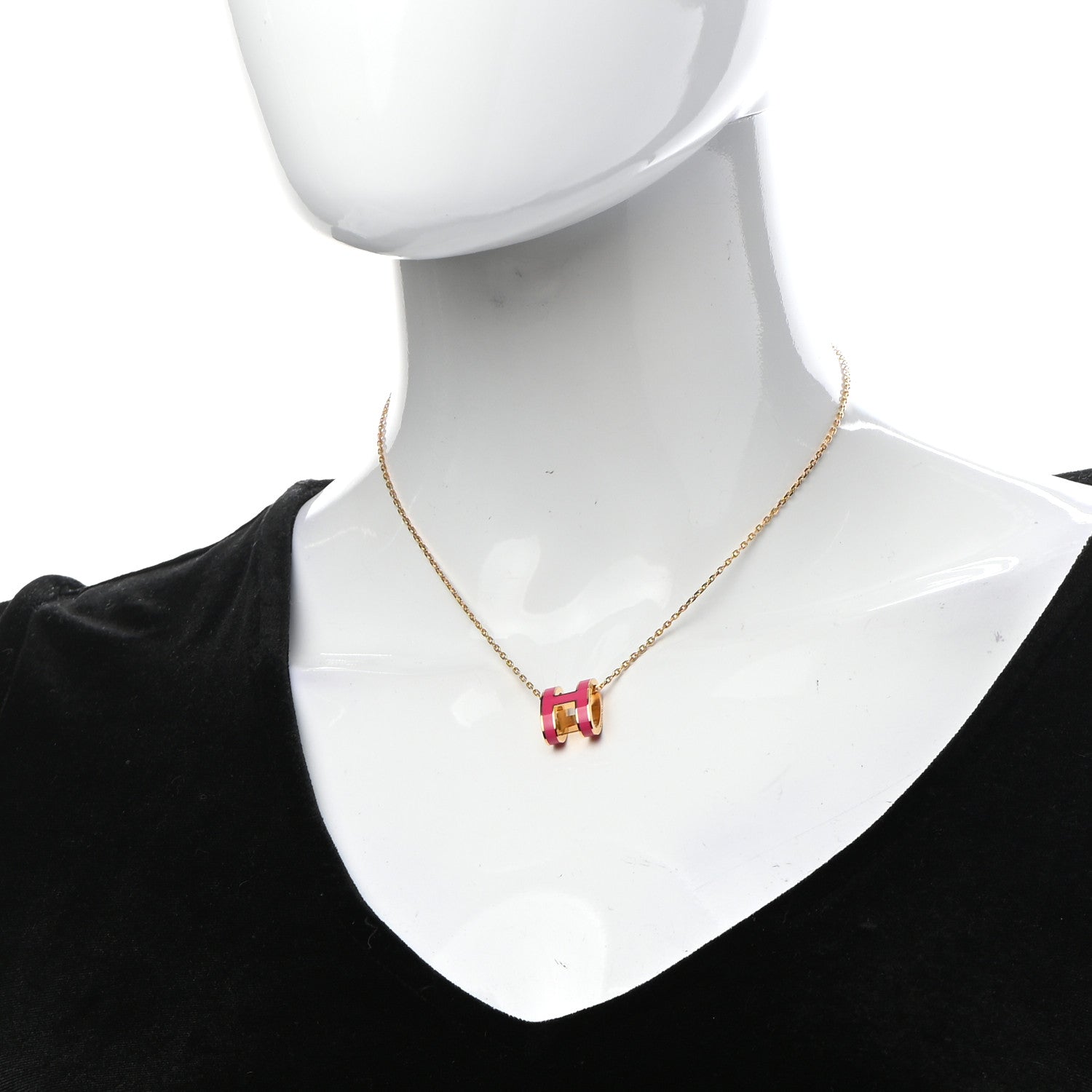 Hermes Lacquered Gold Pop H Pendant Necklace Rose Extreme 2 of 7