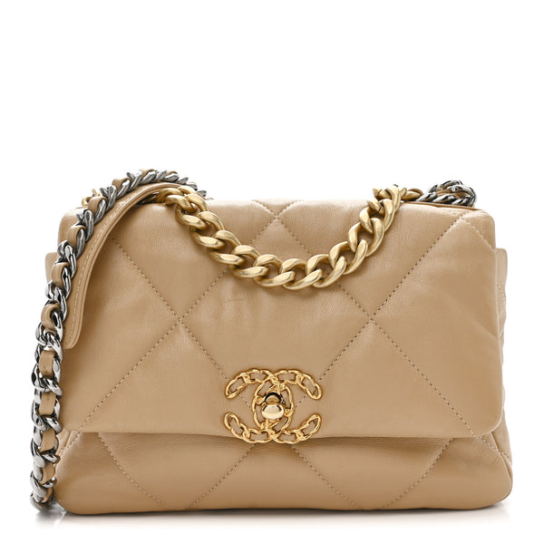 Chanel Goatskin Quilted Medium Chanel 19 Flap Dark Beige 1860431