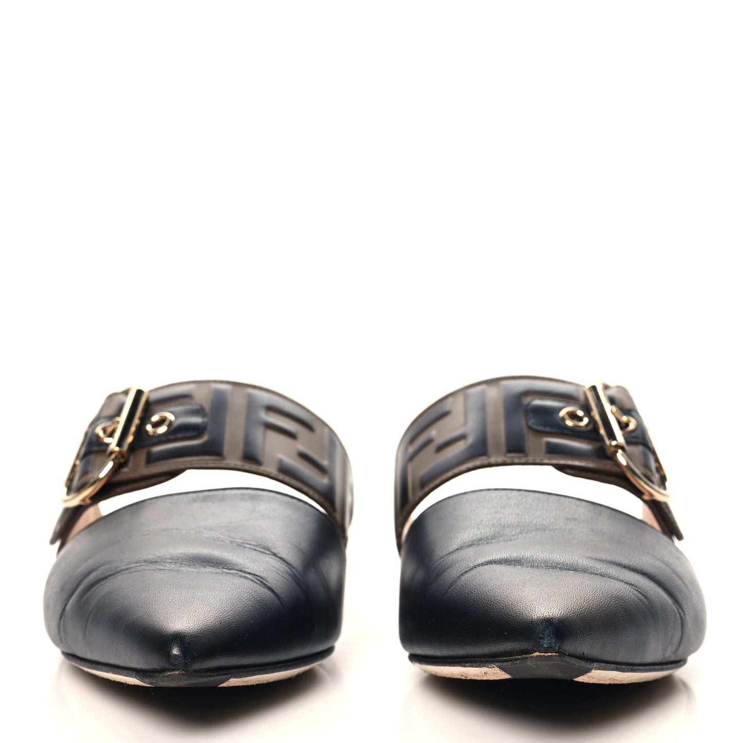 Vitello FF Embossed Buckle Flat Mules 36.5 Maya Black