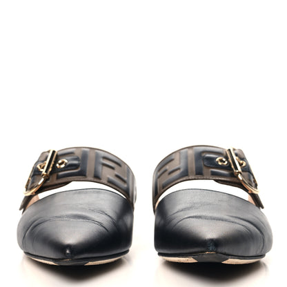 Fendi Vitello FF Embossed Buckle Flat Mules 36.5 Maya Black 3 of 9