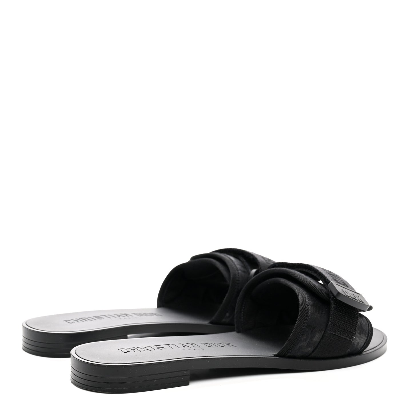 Shiny Technical Fabric Oblique Dio(r)evolution Slide Sandals 39 Black