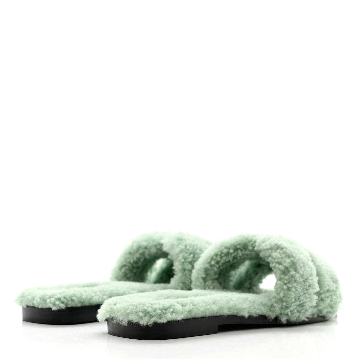 Hermes Woolskin Oran Sandals 39 Vert D’Eau 4 of 8