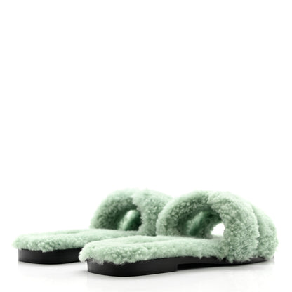Hermes Woolskin Oran Sandals 39 Vert D’Eau 4 of 8