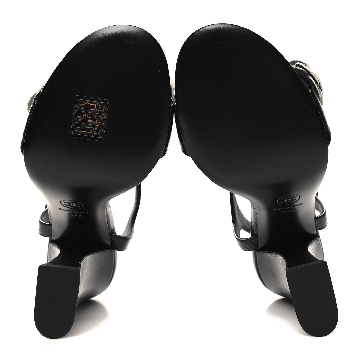Chevre Craquelee Camellia Sandals 37.5 Black