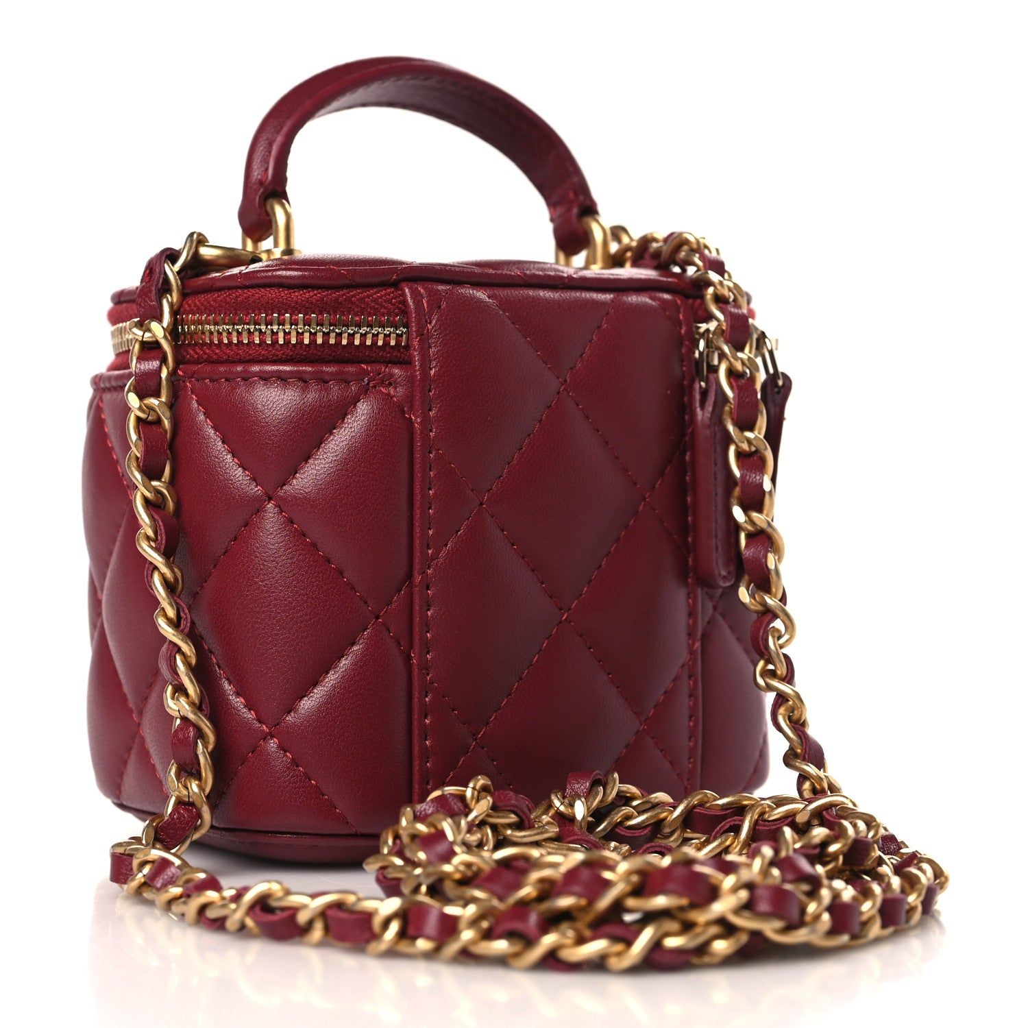 Chanel Lambskin Quilted Mini Top Handle Vanity Case With Chain