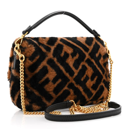 Fendi Shearling Vitello Dolce Macro FF 1974 Mini Baguette Tobacco Black 3 of 10