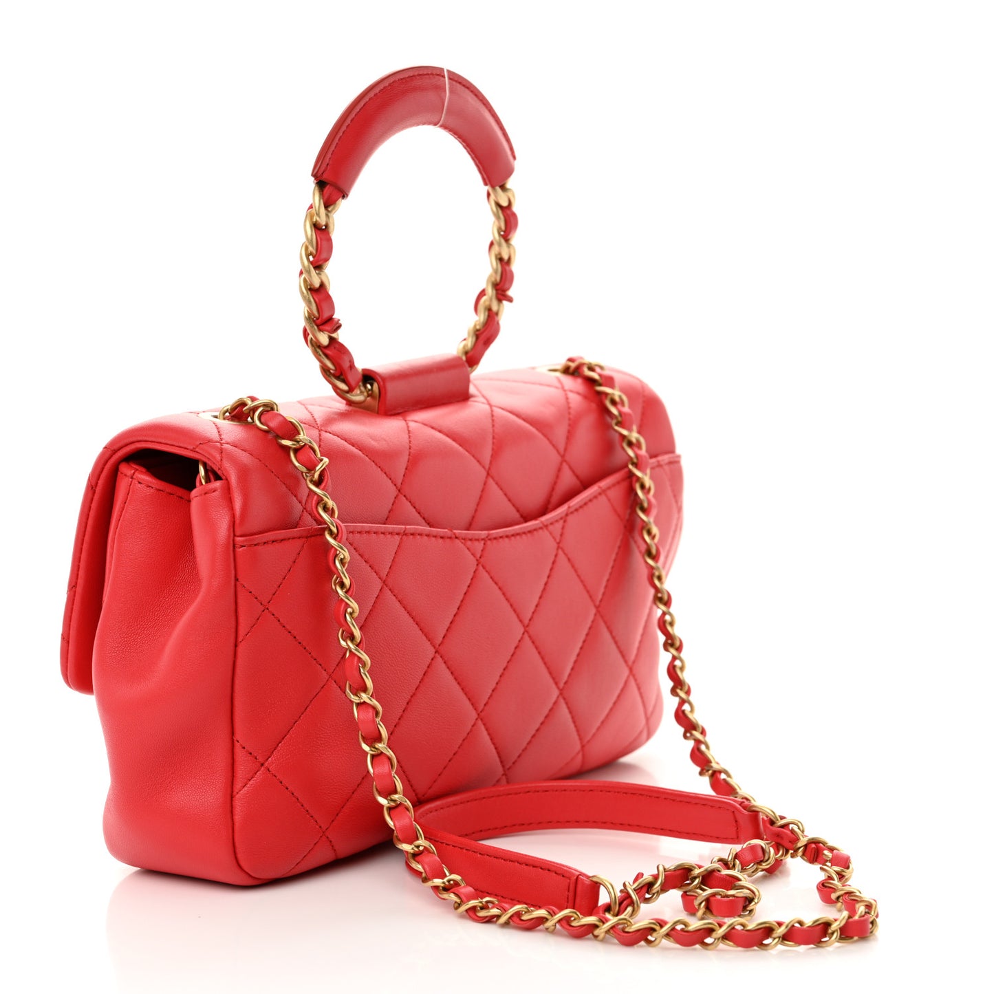 Lambskin Quilted Medium In The Loop Handle Flap Bag Red