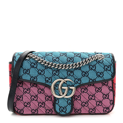 Gucci Monogram Multicolor Matelasse Diagonal Small GG Marmont Shoulder Bag Light Blue Pink Blue Green Red 1 of 8