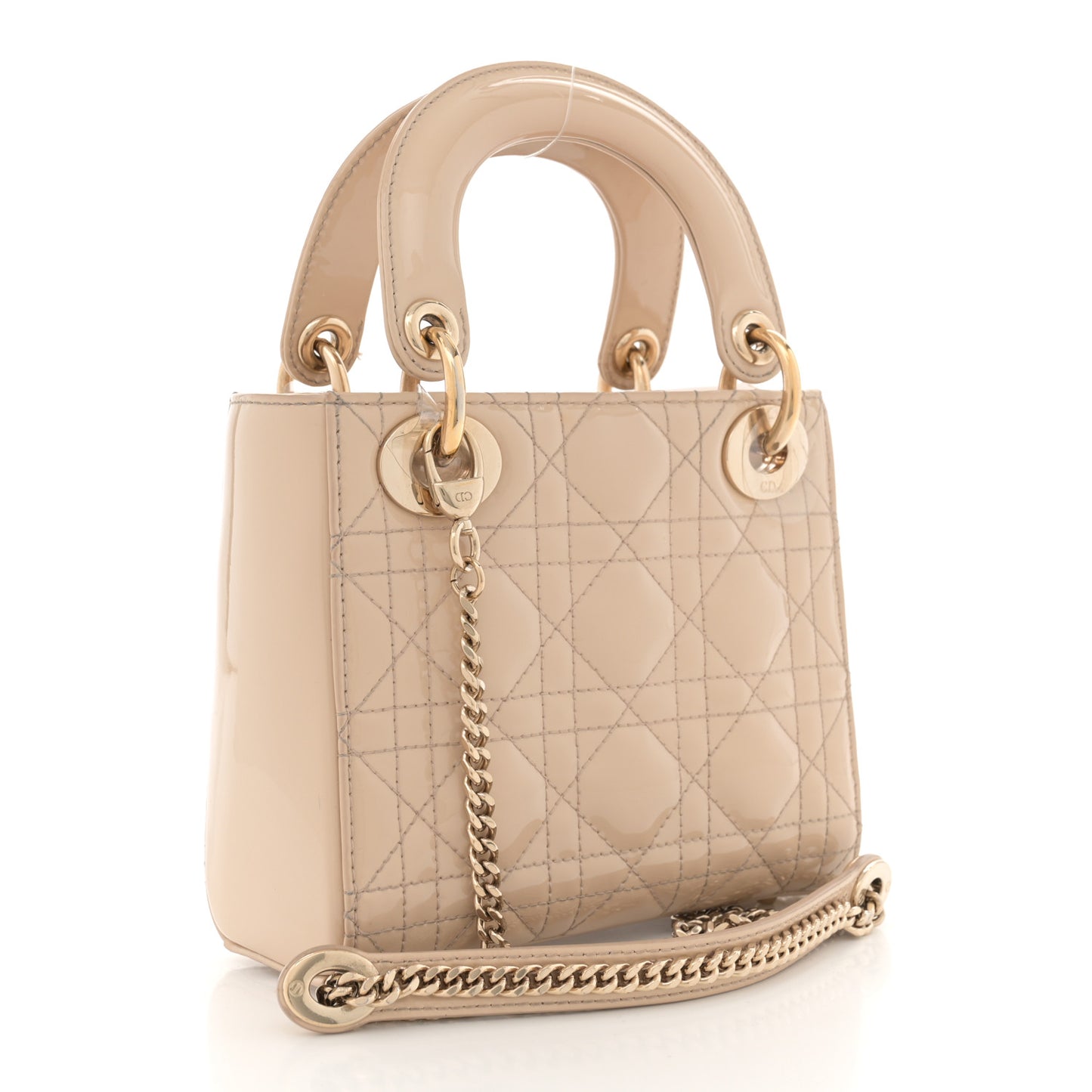 Patent Cannage Mini Lady Dior Beige