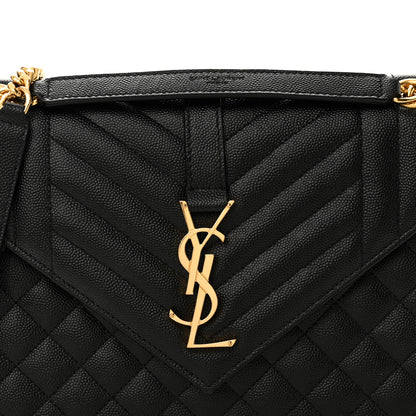 Saint Laurent Grain De Poudre Textured Mixed Matelasse Triquilt Medium Monogram Satchel Black 8 of 10