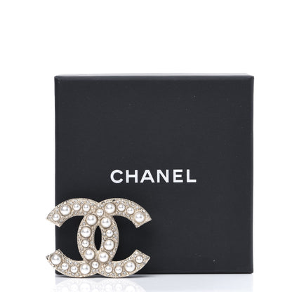 Chanel Pearl Crystal CC Brooch Gold 7 of 7