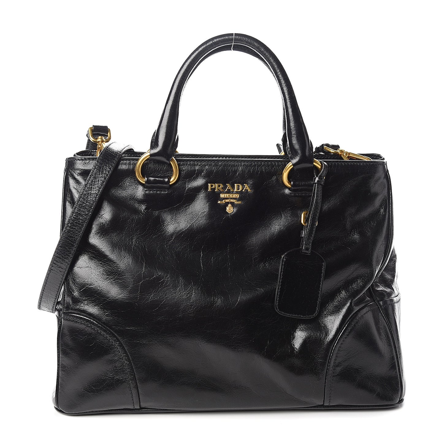 Vitello Shine Top Handle Bag Black
