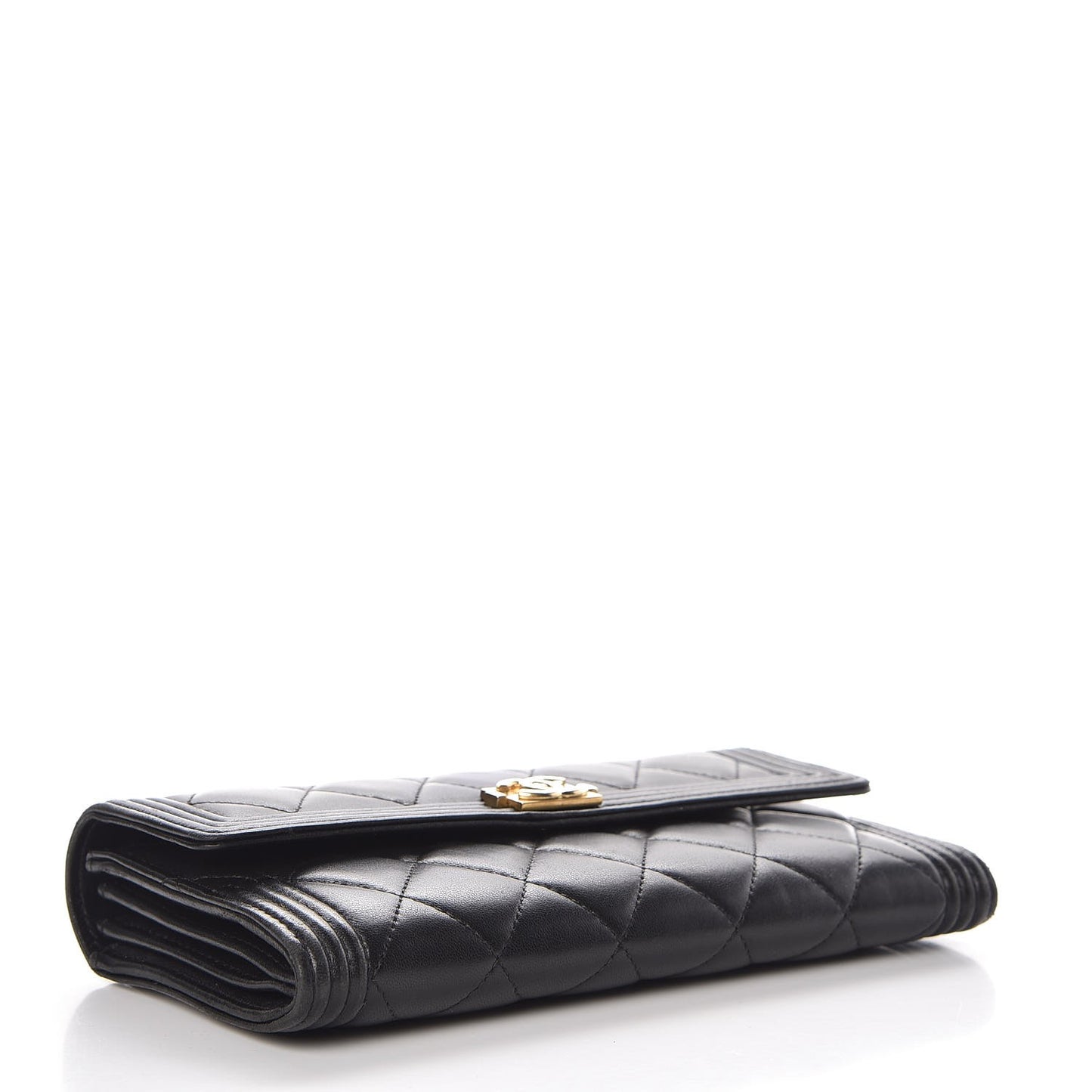 Lambskin Quilted Boy Flap Wallet Black