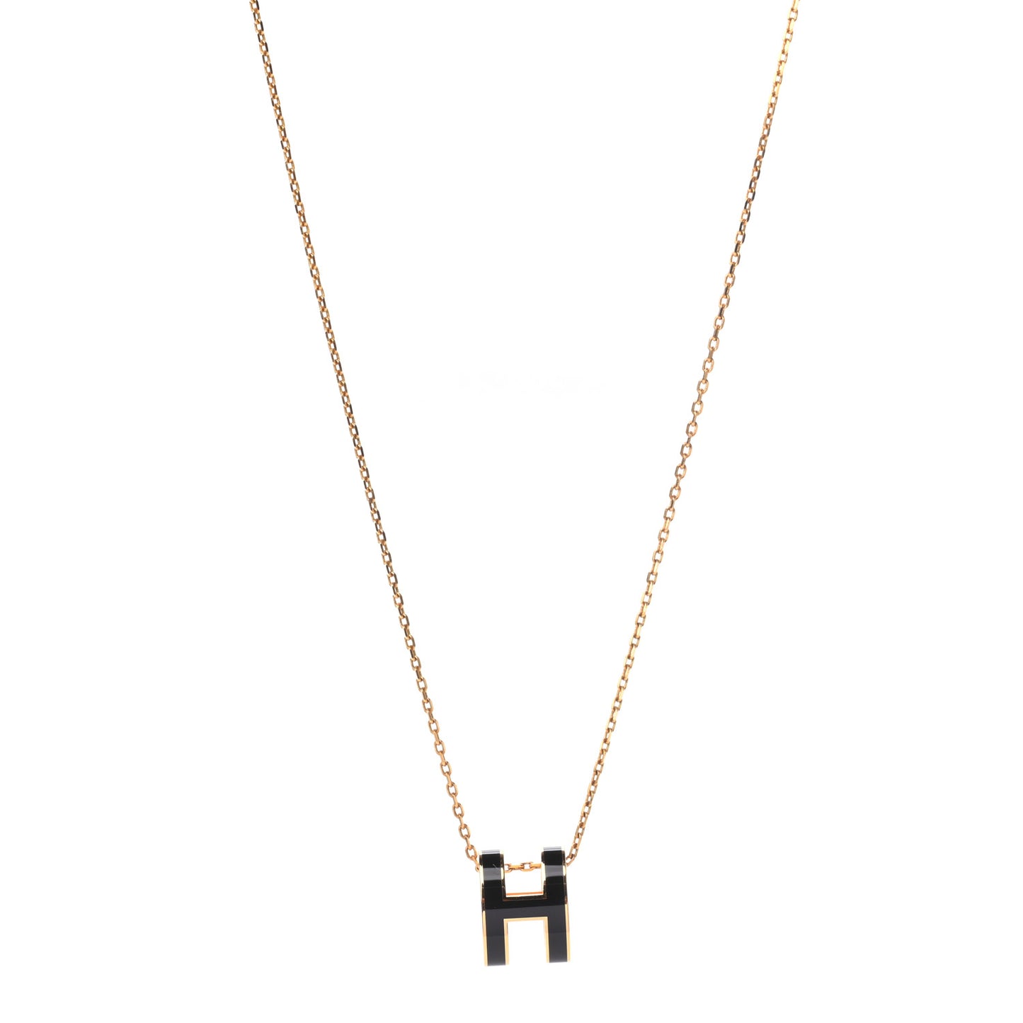 Lacquered Gold Pop H Pendant Necklace Black