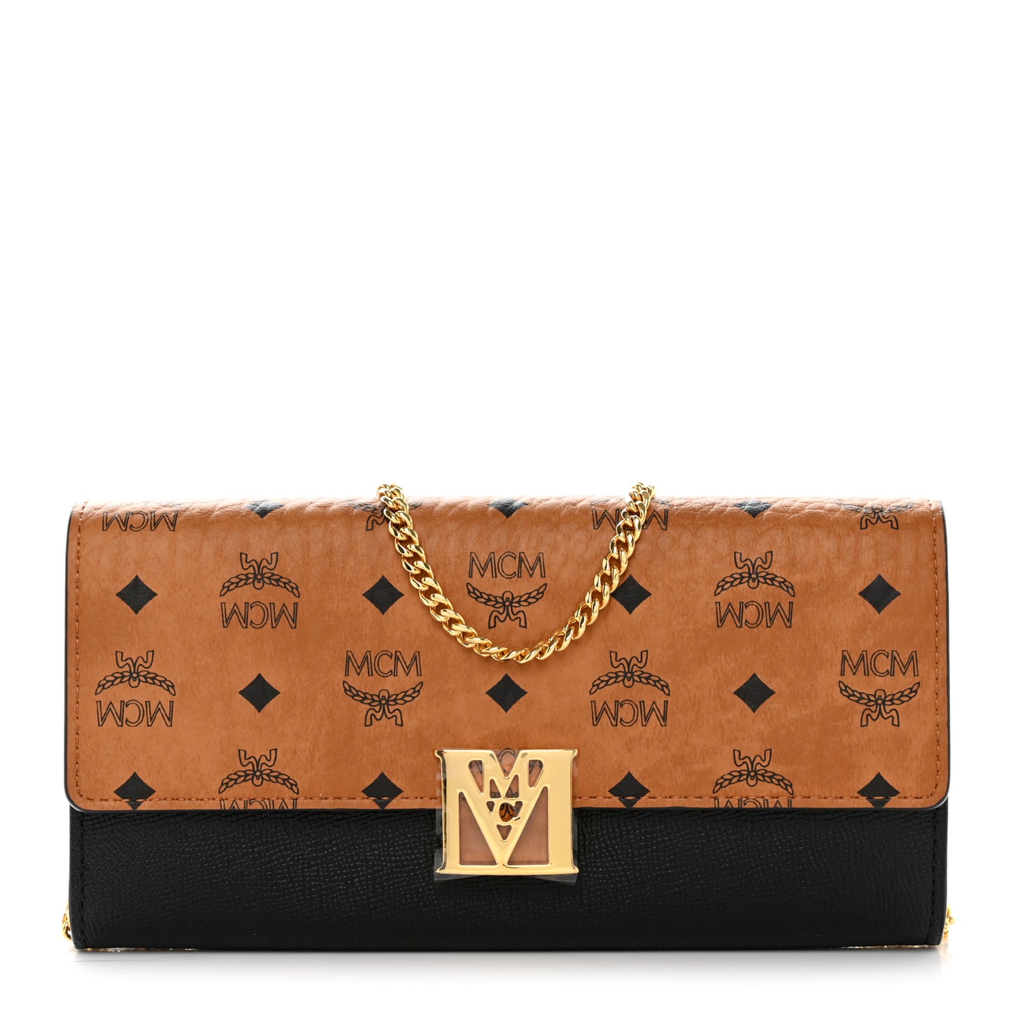 Visetos Calfskin Large Mena Crossbody Wallet On Chain Cognac Black
