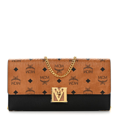 MCM Visetos Calfskin Large Mena Crossbody Wallet On Chain Cognac Black 1 of 11