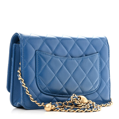 Chanel Lambskin Quilted CC Pearl Crush Wallet on Chain WOC Blue 3 of 16