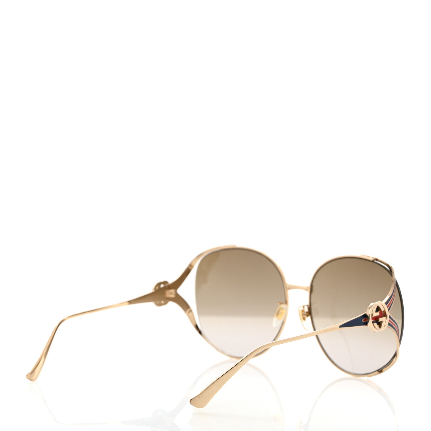 Gucci Metal Oversized Round Frame GG0225S Sunglasses Gold 4 of 7