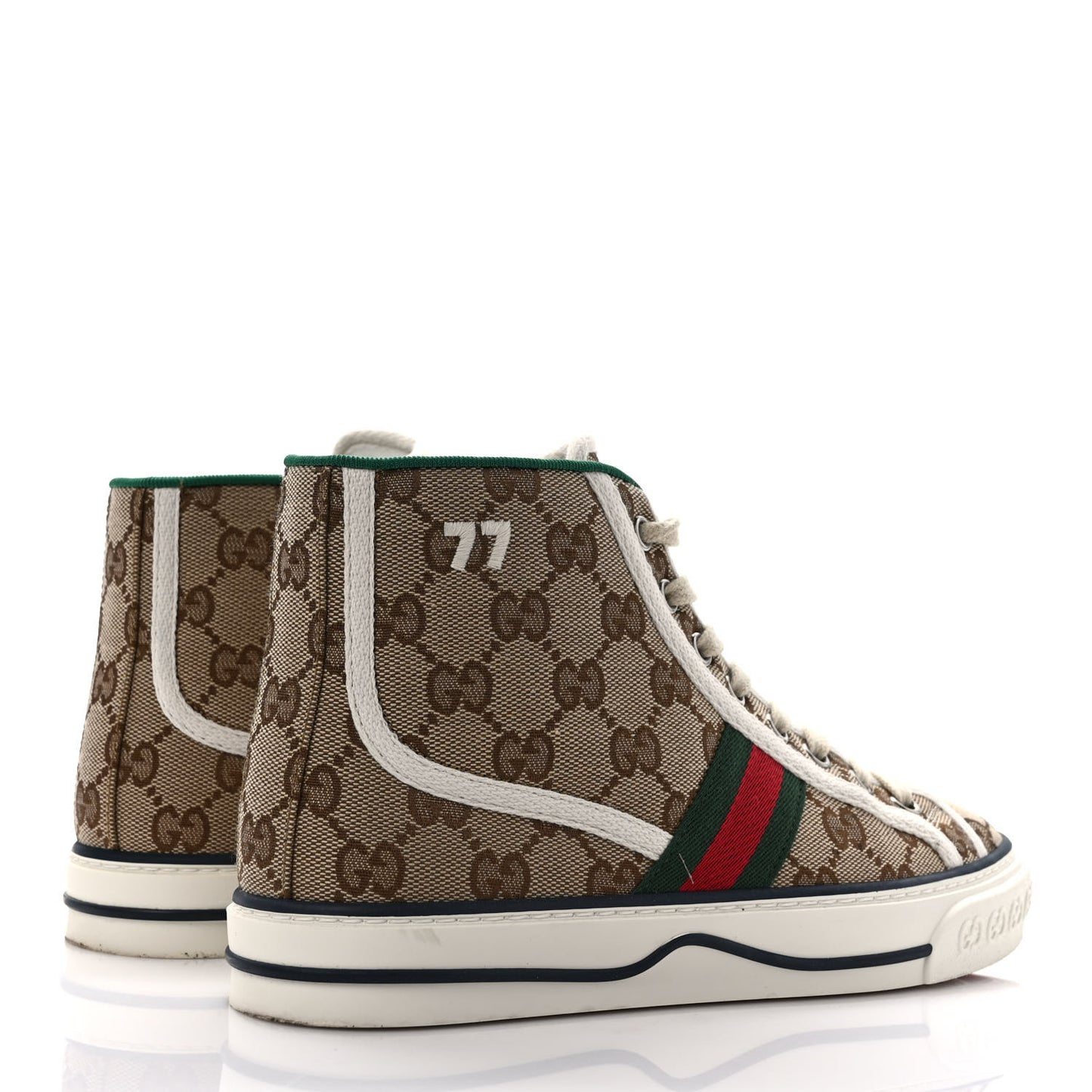 GG Monogram Web Womens 1977 Tennis High Top Sneakers 36 Beige Ebony Mystic White