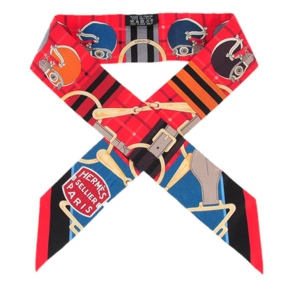 Hermes Silk Tatersale Twilly Rouge Black Bleu 1 of 3