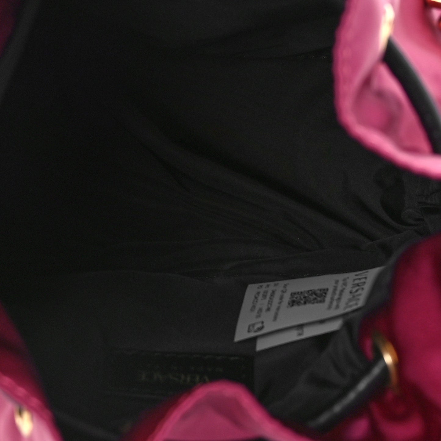 Nylon Medusa Drawstring Bucket Bag Dahlia Black