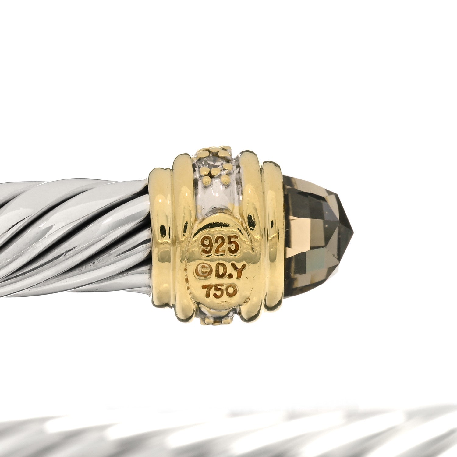 David Yurman Sterling Silver 18K Yellow Gold Diamond Smoky Quartz 7mm Cable Classics Bracelet 4 of 4