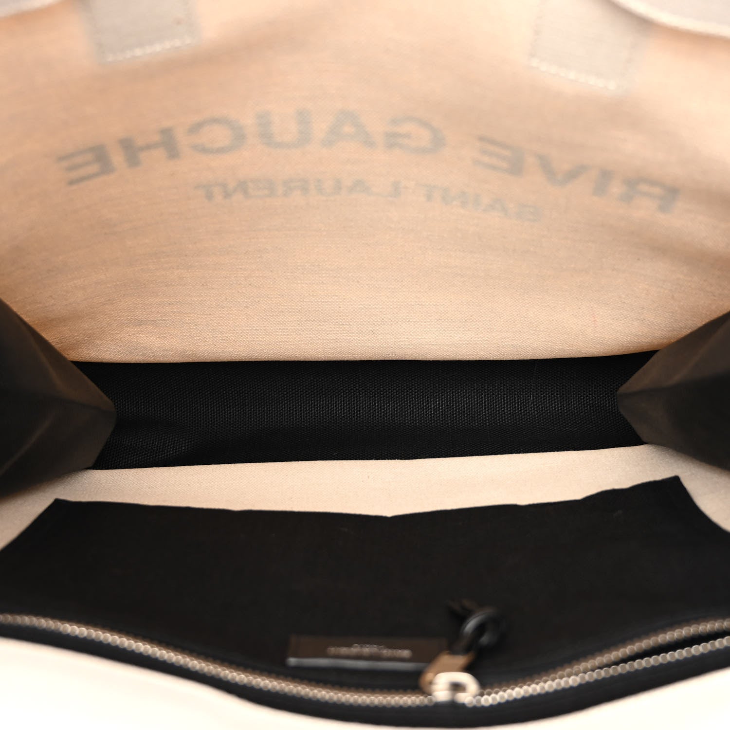 Saint Laurent SAINT LAURENT Linen Calfskin Rive Gauche North South Tote White Black 4 of 8