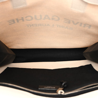 Saint Laurent SAINT LAURENT Linen Calfskin Rive Gauche North South Tote White Black 4 of 8