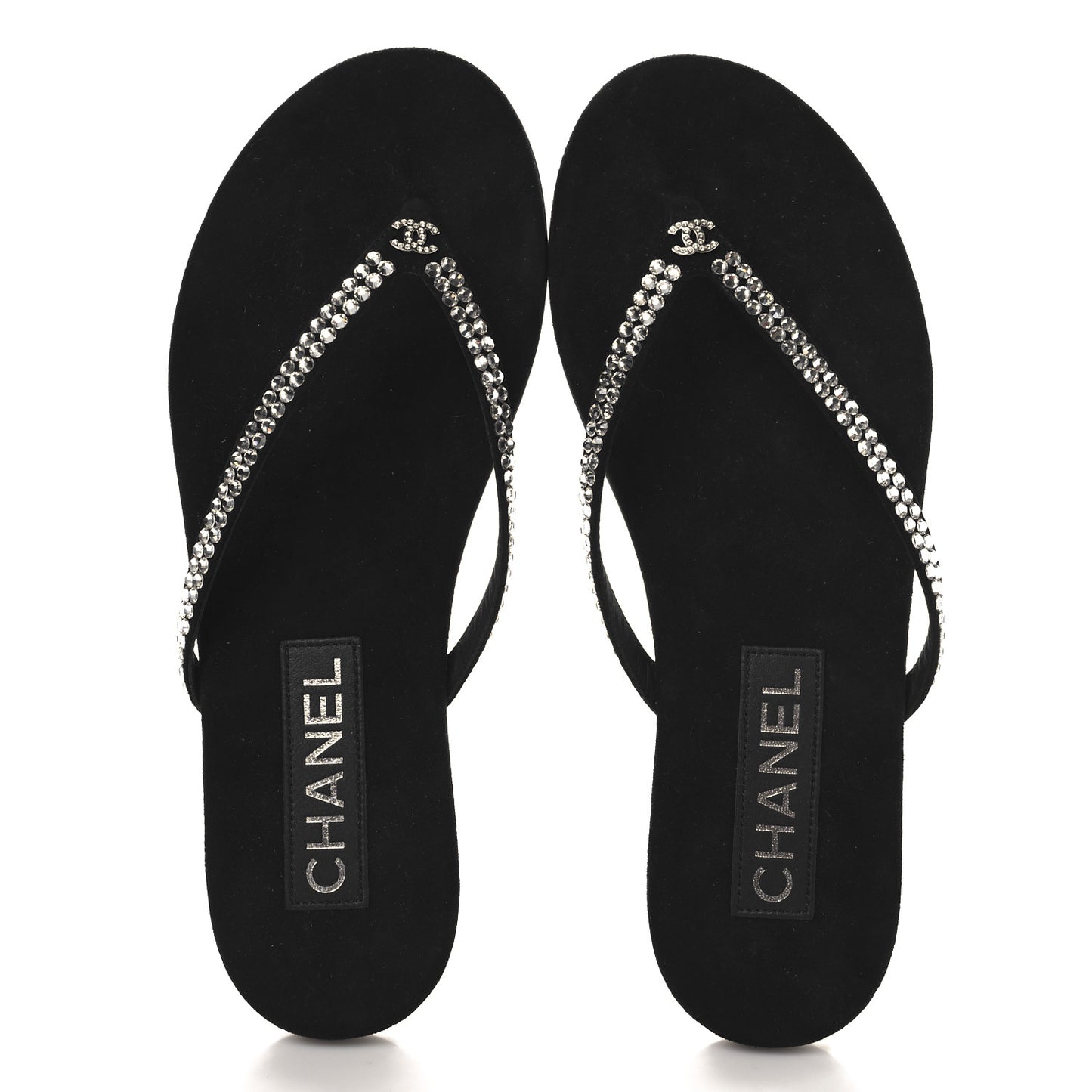 Suede Kidskin Strass CC Thong Sandals 37 Black